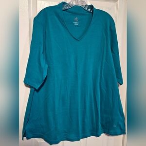 Isaac Mizrahi Teal V-Neck Short Sleeve Tee